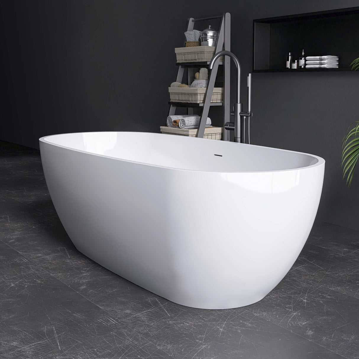 New England Home Goods Ararat 71" Freestanding Tub in White - Stone Resin Solid Surface