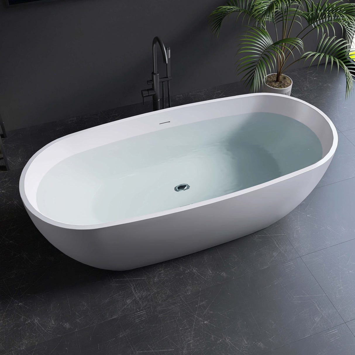 New England Home Goods Ararat 71" Freestanding Tub in White - Stone Resin Solid Surface