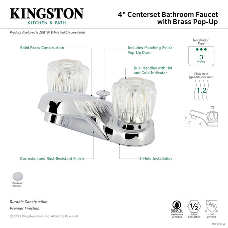 ZKB161B 4-Inch Centerset Bathroom Faucet with Brass Pop-Up, Polished Chrome