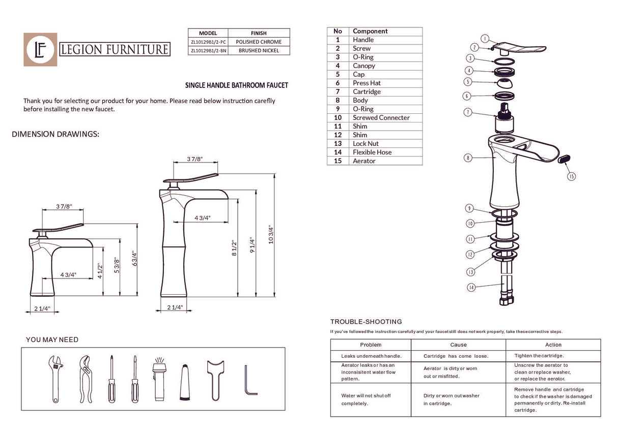 Legion Furniture FAUCET WITH DRAIN ZL10129B2-BN
