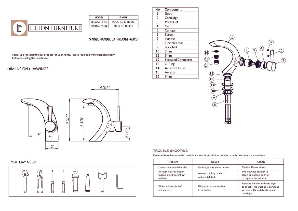 Legion Furniture FAUCET WITH DRAIN ZL10165T2-BN