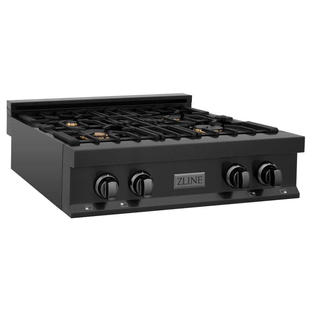 ZLINE Kitchen Package with 30 in. Black Stainless Steel Rangetop, 30 in. Convertible Range Hood and Double Wall Oven (3KP-RTBRH30-AWD)