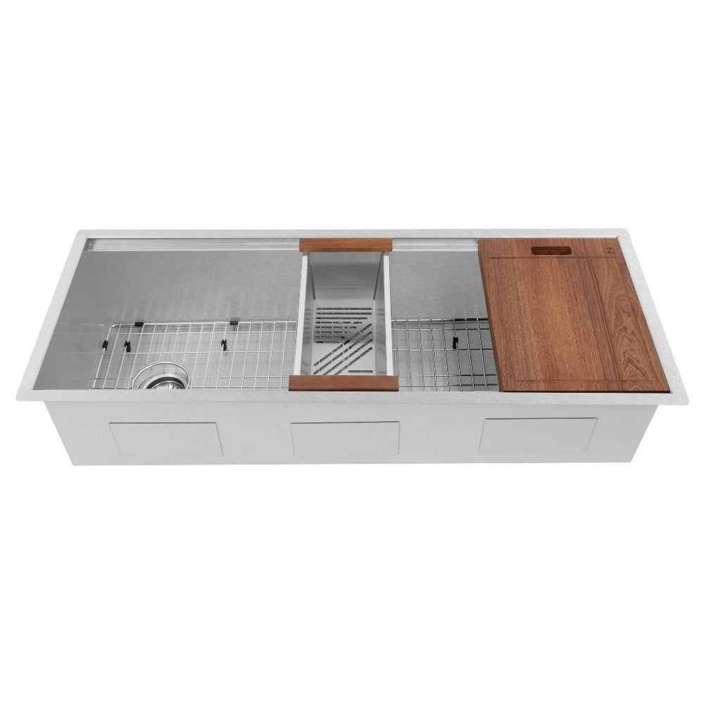 ZLINE Garmisch 43 in. Undermount Single Bowl Scratch Resistant Stainless Steel Kitchen Sink with Bottom Grid and Accessories (SLS-43S)