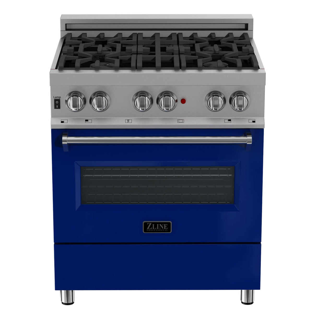 ZLINE 30 in. Kitchen Package with DuraSnow® Stainless Steel Dual Fuel Range with Blue Gloss Door and Convertible Vent Range Hood (2KP-RASBGRH30)