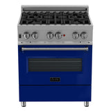 ZLINE 30 in. Kitchen Package with DuraSnow Stainless Steel Dual Fuel Range with Blue Gloss Door and Convertible Vent Range Hood (2KP-RASBGRH30)
