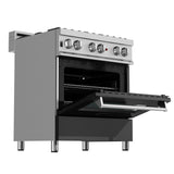 ZLINE 30 in. 4.0 cu. ft. Dual Fuel Range with Gas Stove and Electric Oven in All Fingerprint Resistant Stainless Steel with Black Matte Door (RAS-BLM-30)