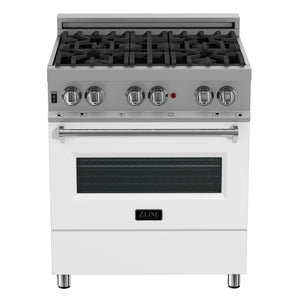 ZLINE 30 in. 4.0 cu. ft. Legacy Dual Fuel Range with 4 Burner Gas Cooktop and Electric Convection Oven in DuraSnow® Stainless Steel and White Matte Door (RAS-WM-30)