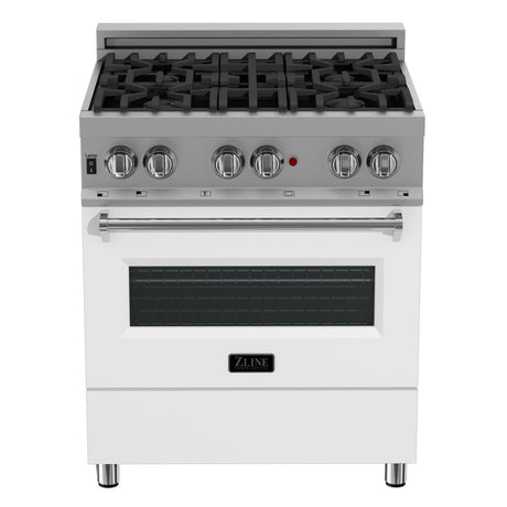 ZLINE 30 in. 4.0 cu. ft. Dual Fuel Range with Gas Stove and Electric Oven in All Fingerprint Resistant Stainless Steel with White Matte Door (RAS-WM-30)