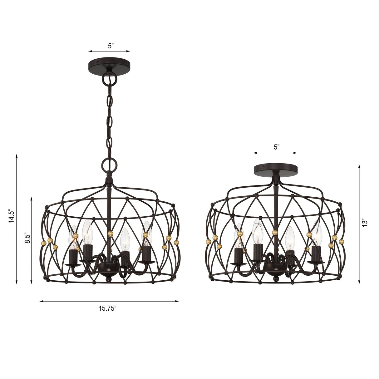 Zucca 4 Light English Bronze + Antique Gold Semi Flush Mount ZUC-A9030-EB-GA_CEILING