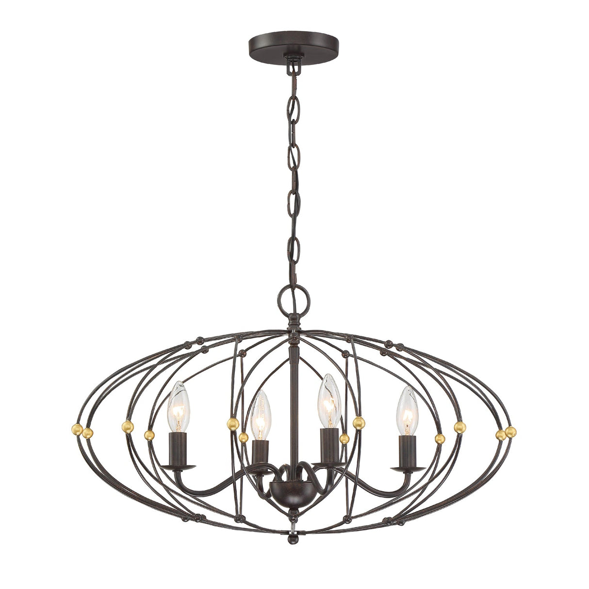 Zucca 4 Light English Bronze + Antique Gold Chandelier ZUC-A9034-EB-GA