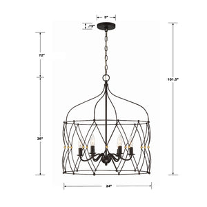 Zucca 6 Light English Bronze + Antique Gold Chandelier ZUC-A9035-EB-GA