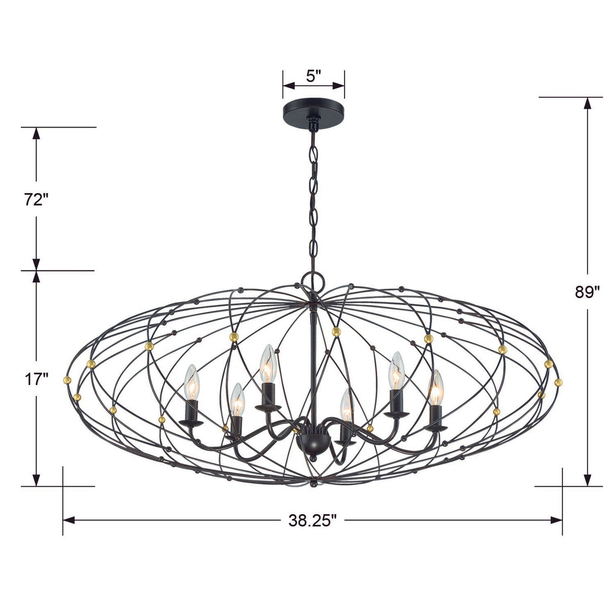 Zucca 6 Light English Bronze + Antique Gold Chandelier ZUC-A9036-EB-GA