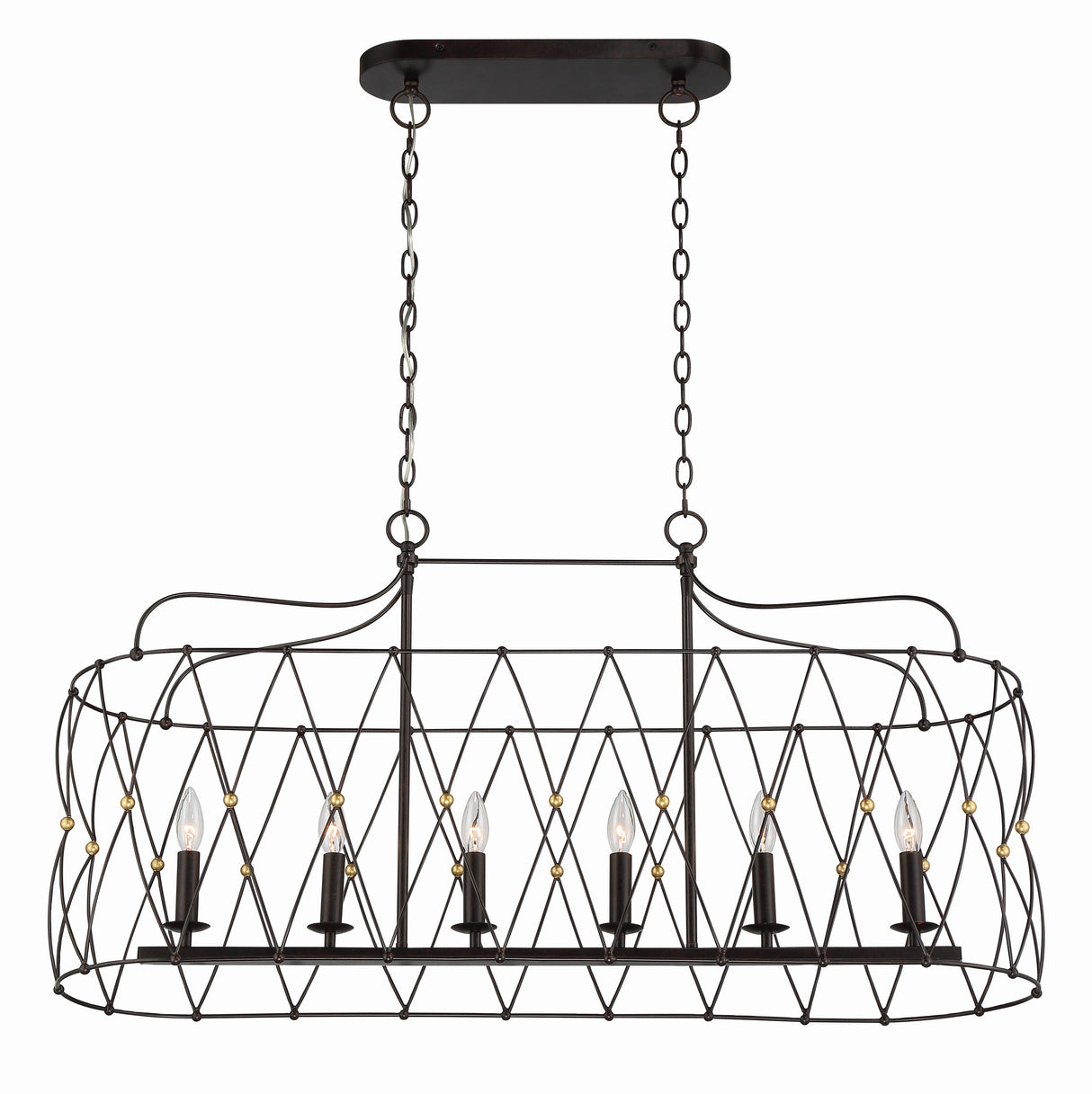 Zucca 6 Light English Bronze + Antique Gold Linear Chandelier ZUC-A9037-EB-GA