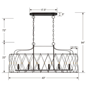 Zucca 6 Light English Bronze + Antique Gold Linear Chandelier ZUC-A9037-EB-GA