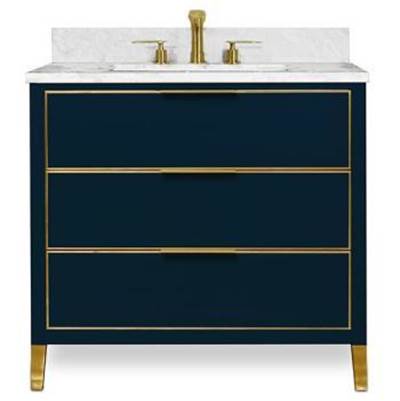 Muse Vanity Cabinet 36-in, Navy Blue with Satin Brass