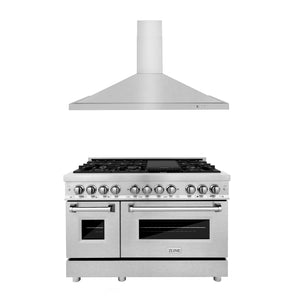 ZLINE 48 in. Kitchen Package with Stainless Steel Dual Fuel Range with DuraSnow® Door and Convertible Vent Range Hood (2KP-RASNRH48)