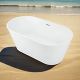 PoshHaus 60" Freestanding White Acrylic Soaking Bathtub with Center Drain and Overflow