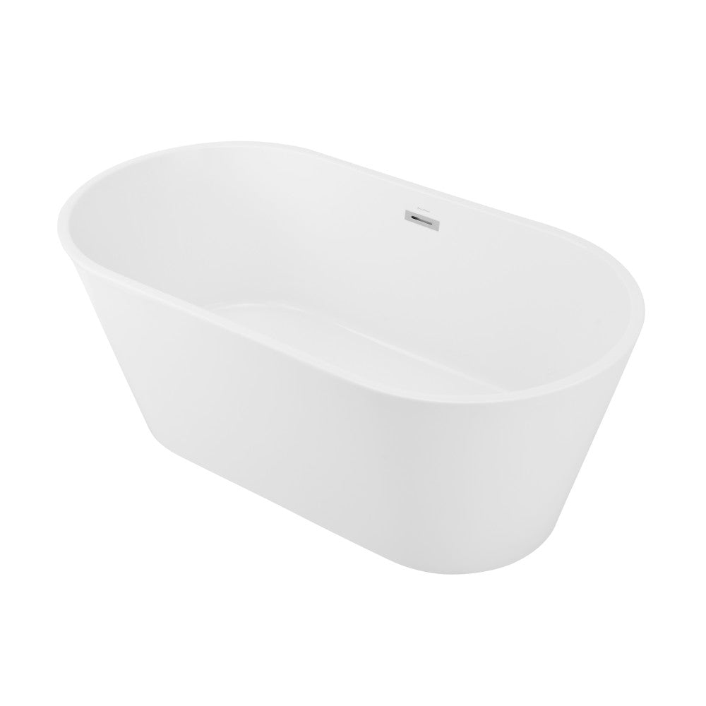 PoshHaus 60" Freestanding White Acrylic Soaking Bathtub with Center Drain and Overflow