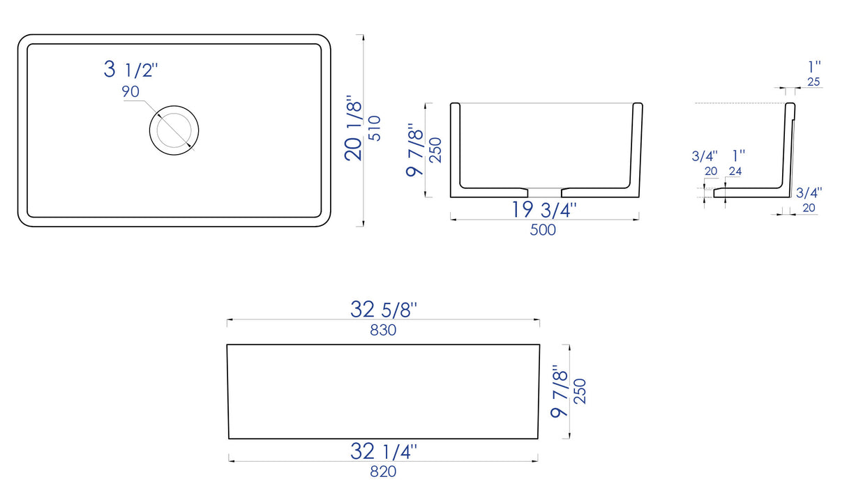 ALFI brand ABCO3320SB Concrete Color 33 inch Reversible Single Fireclay Farmhouse Kitchen Sink