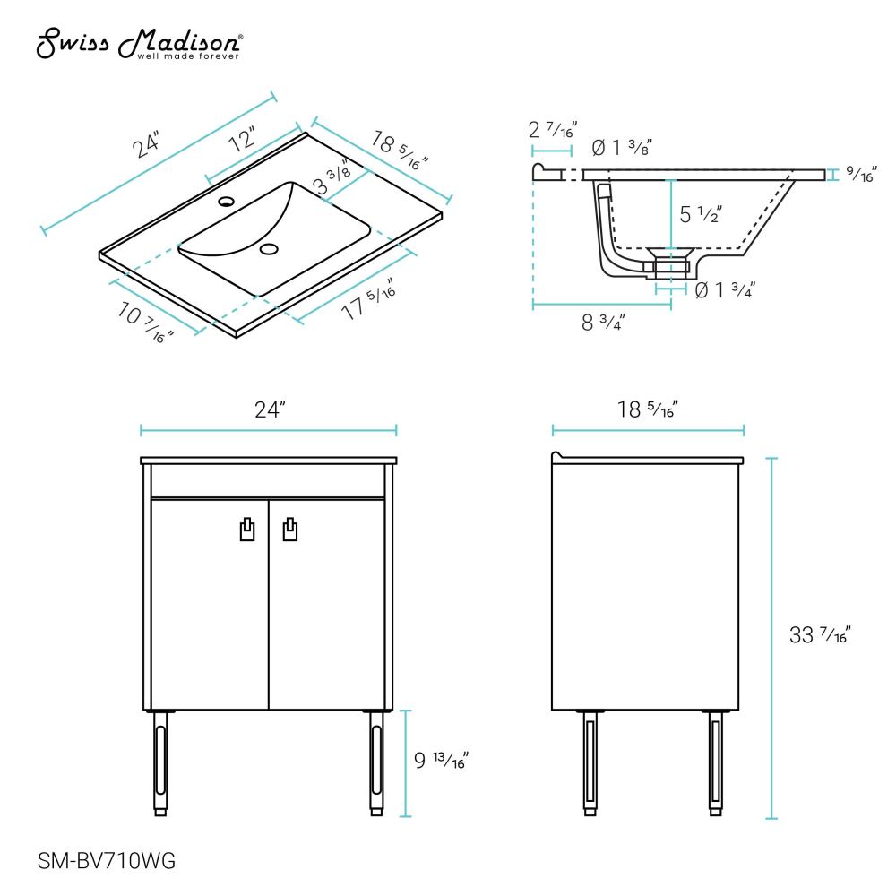 Lumiere 24" Freestanding, Bathroom Vanity in Glossy White and Gold