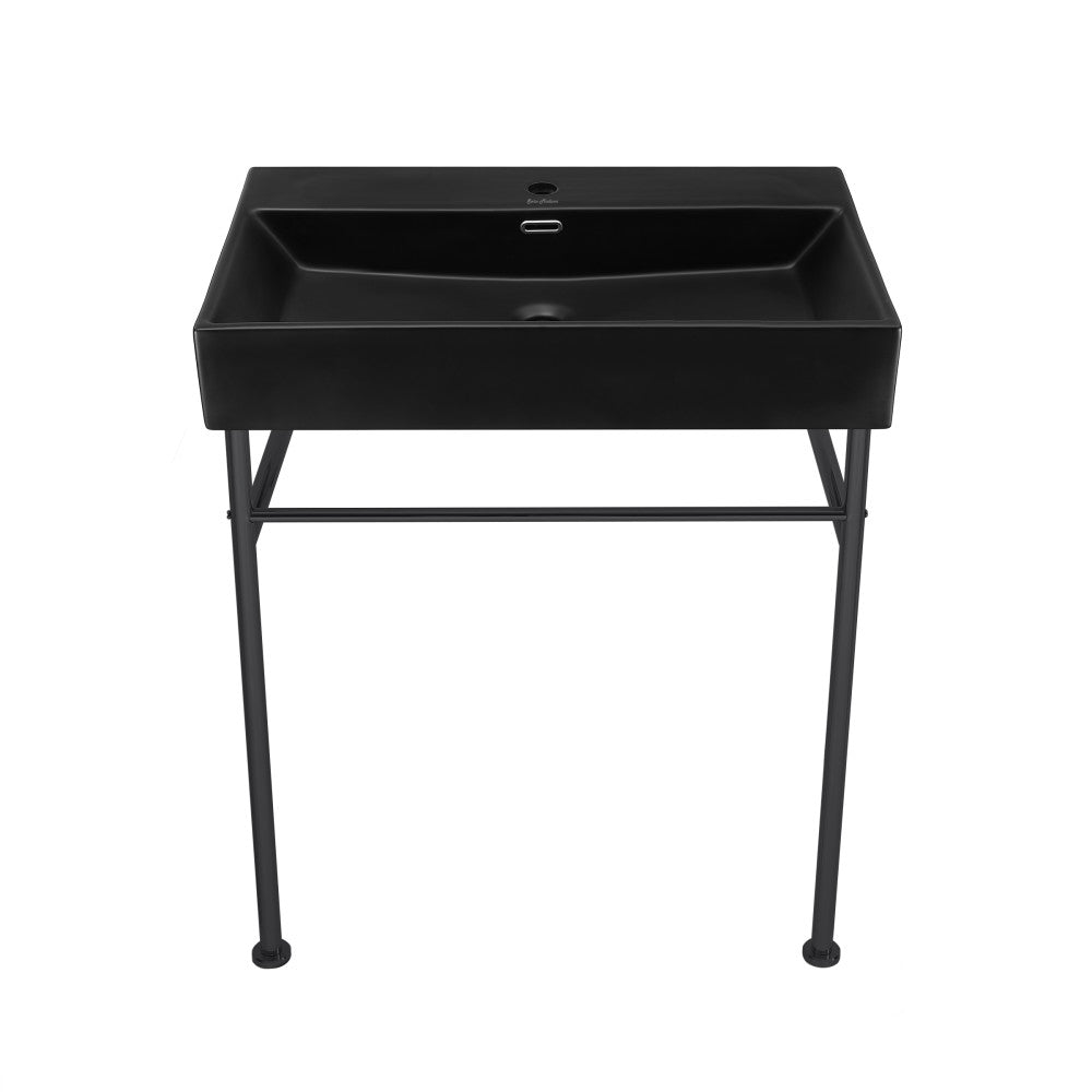 Claire 30 Ceramic Console Sink Matte Black Basin Black Legs