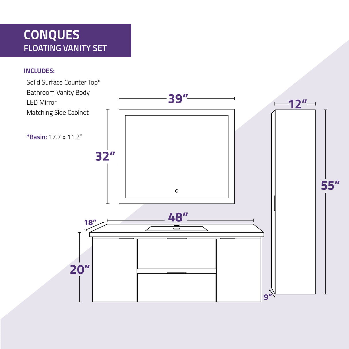 ANZZI VT-MRSCCT48-DB 48 in. W x 20 in. H x 18 in. D Bath Vanity Set in Dark Brown with Vanity Top in White with White Basin and Mirror