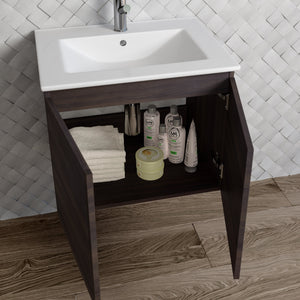 DAX Malibu Engineered Wood and Porcelain Onix Basin with Vanity Cabinet, 24", Wenge DAX-MAL012413-ONX