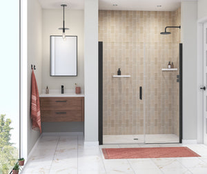 MAAX 138275-900-340-100 Manhattan 53-55 x 68 in. 6 mm Pivot Shower Door for Alcove Installation with Clear glass & Round Handle in Matte Black