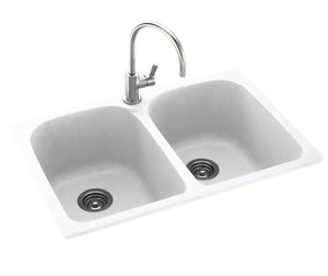 Swanstone KSLB-3322 22 x 33 Swanstone Dual Mount Double Bowl Sink in White KS02233LB.010