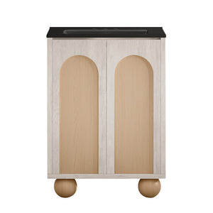Plaisir II 24" Freestanding Bathroom Vanity in White Oak with Black 3-Hole Centerset Sink Top