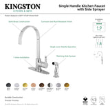 Gourmetier LS8713CTLSP Continental Single-Handle Kitchen Faucet with Side Sprayer, Brushed Brass