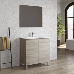 DAX Sunset Engineered Wood and Porcelain Onix Basin and Vanity, 32", Pine DAX-SUN013212-ONX