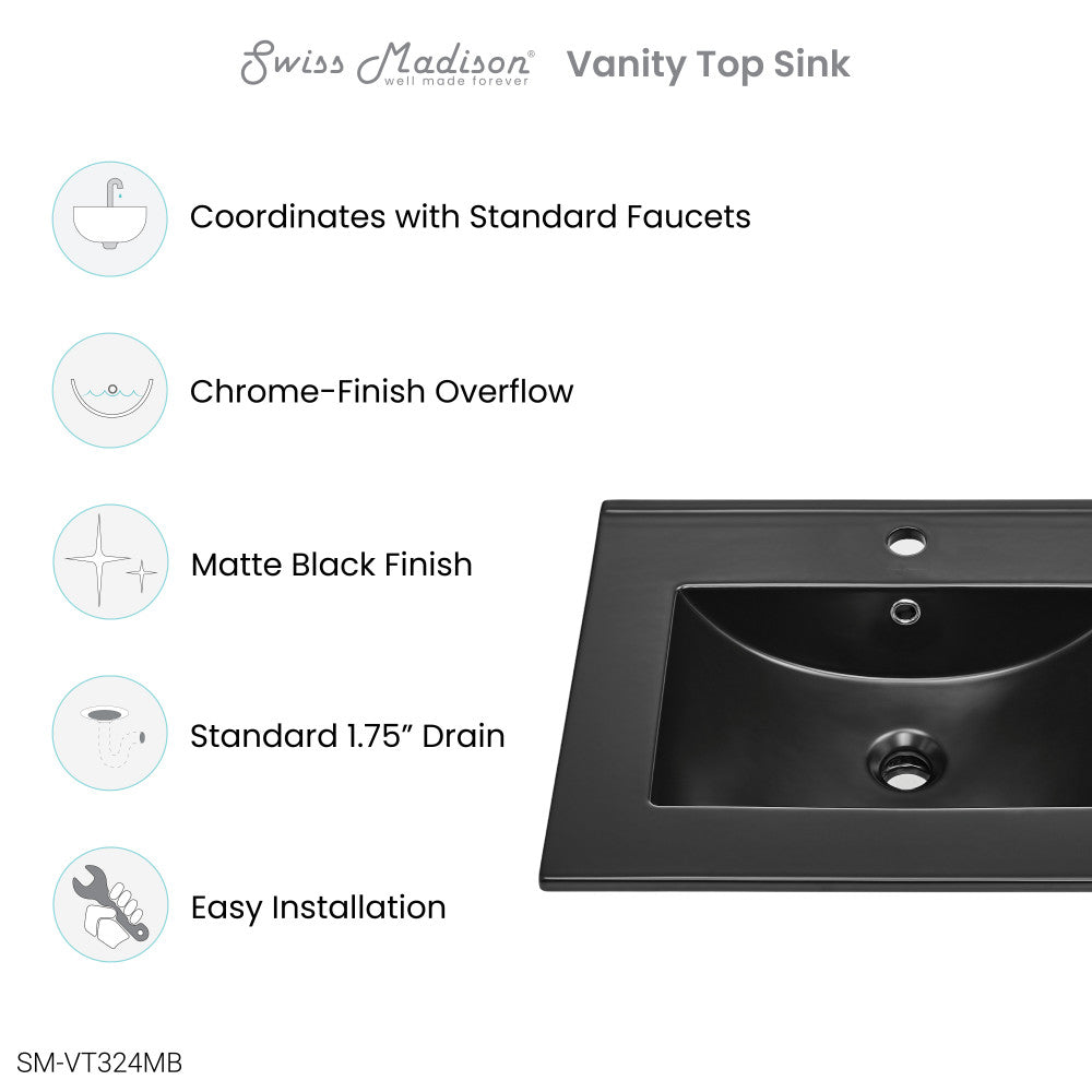 24" Vanity Top Bathroom Sink in Matte Black