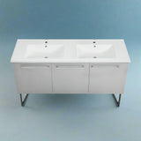 PoshHaus 60" Freestanding Modern Bathroom Double Bowl Vanity in Grey with High Gloss White Finish Top