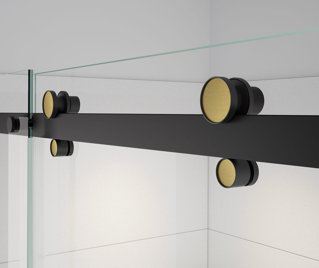 MAAX 138465-900-380-000 Vela 44 ½-47 x 78 ¾ in. 8mm Sliding Shower Door with Towel Bar for Alcove Installation with Clear glass in Matte Black and Brushed Gold