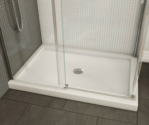MAAX 410003-542-001-000 B3Round 4836 Acrylic Corner Left Shower Base in White with Anti-slip Bottom with Center Drain