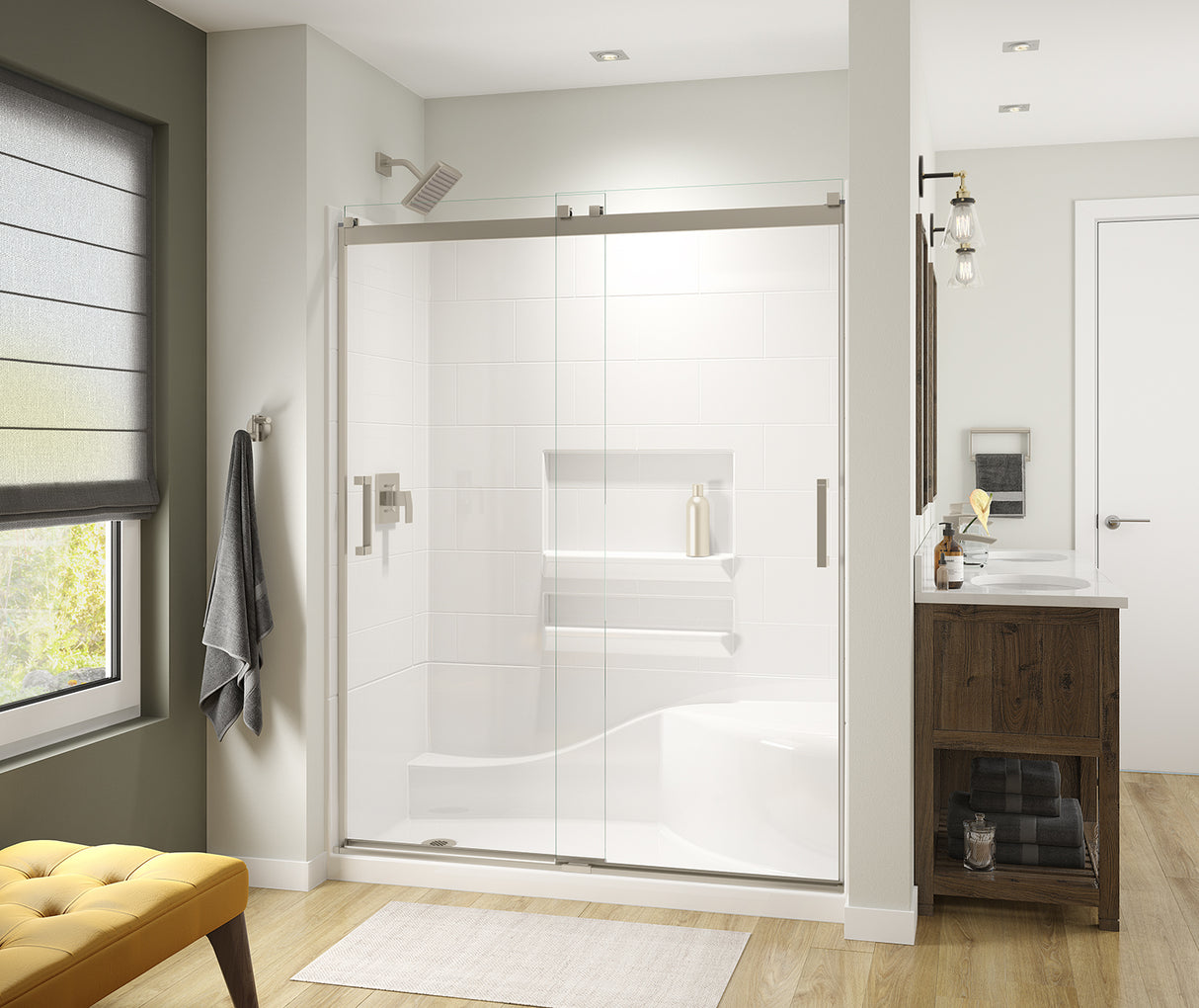 MAAX 135694-900-305-000 Revelation Square 56-59 x 70 ½-73 in. 8mm Bypass Shower Door for Alcove Installation with Clear glass in Brushed Nickel