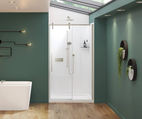 MAAX 135870-900-305-000 Nebula 44 ½-46 ½ x 78 ¾ in. 8mm Sliding Shower Door for Alcove Installation with Clear glass in Brushed Nickel
