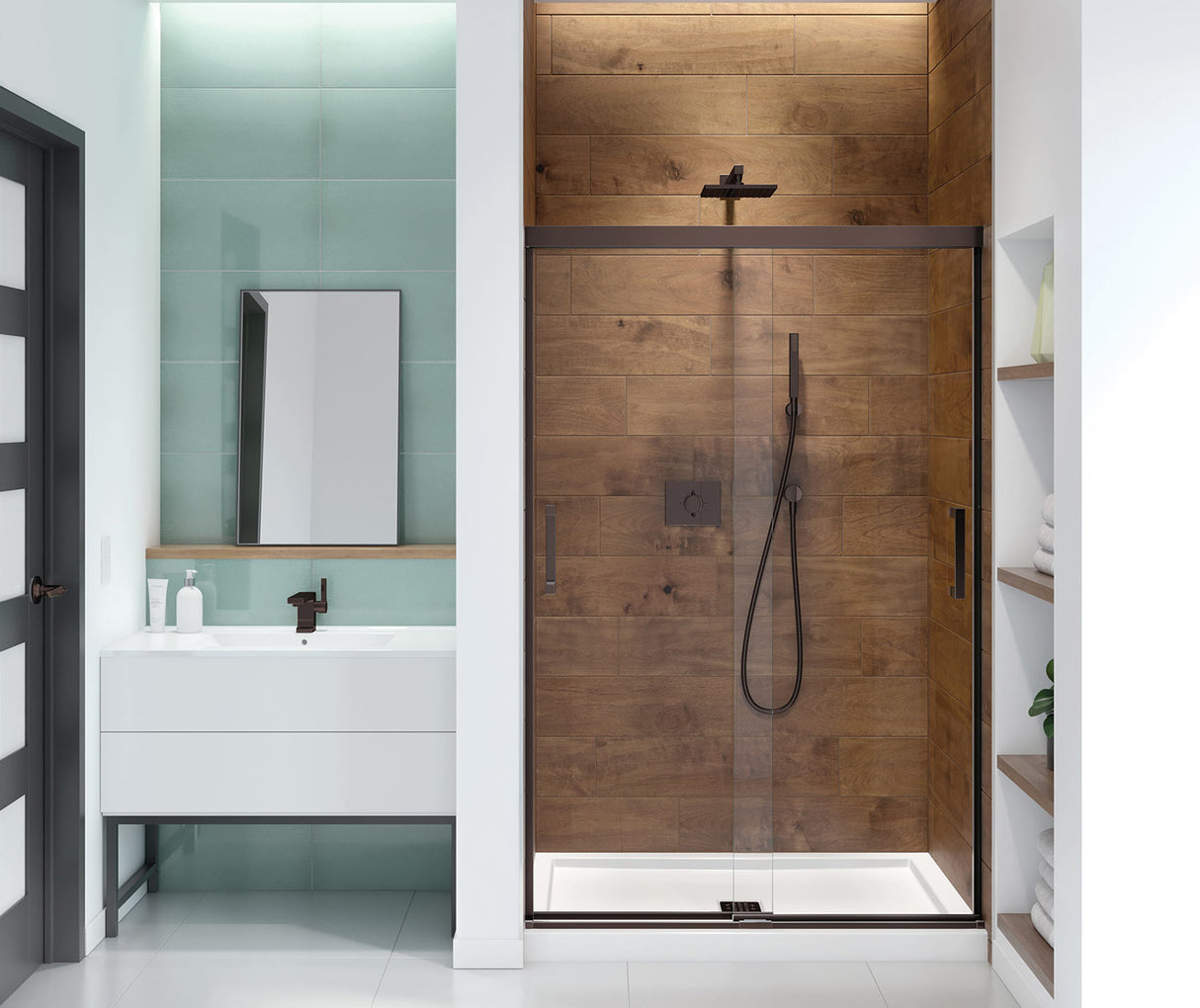 MAAX 139349-900-173-000 Incognito 70 44-47 x 70 ½ in. 6 mm Bypass Shower Door for Alcove Installation with Clear glass in Dark Bronze