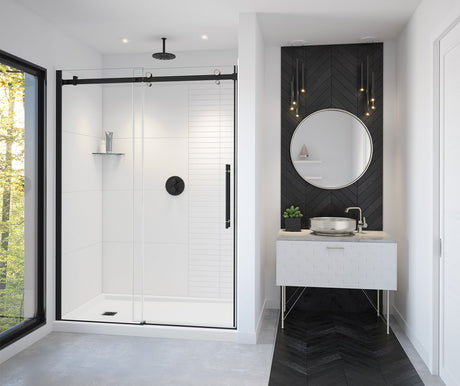 MAAX 138470-900-370-000 Vela 56 ½-59 x 78 ¾ in. 8mm Sliding Shower Door for Alcove Installation with Clear glass in Matte Black and Brushed Nickel