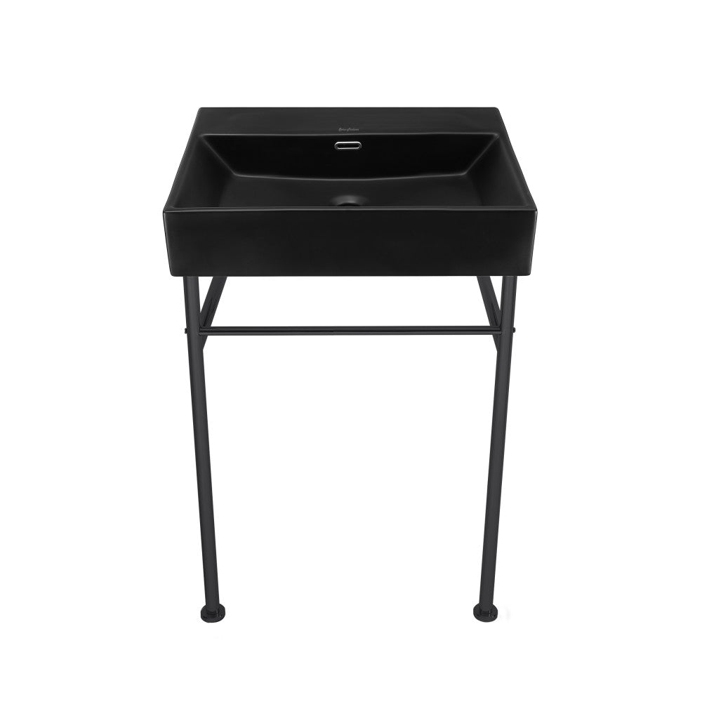 Claire 24" Rectangle Matte Black Zero Hole Console Sink with Matte Black Legs