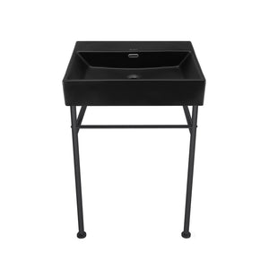 Claire 24" Rectangle Matte Black Zero Hole Console Sink with Matte Black Legs