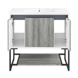 Marseille 36 Single, Two Doors, One drawer, Open Shelf Bathroom Vanity