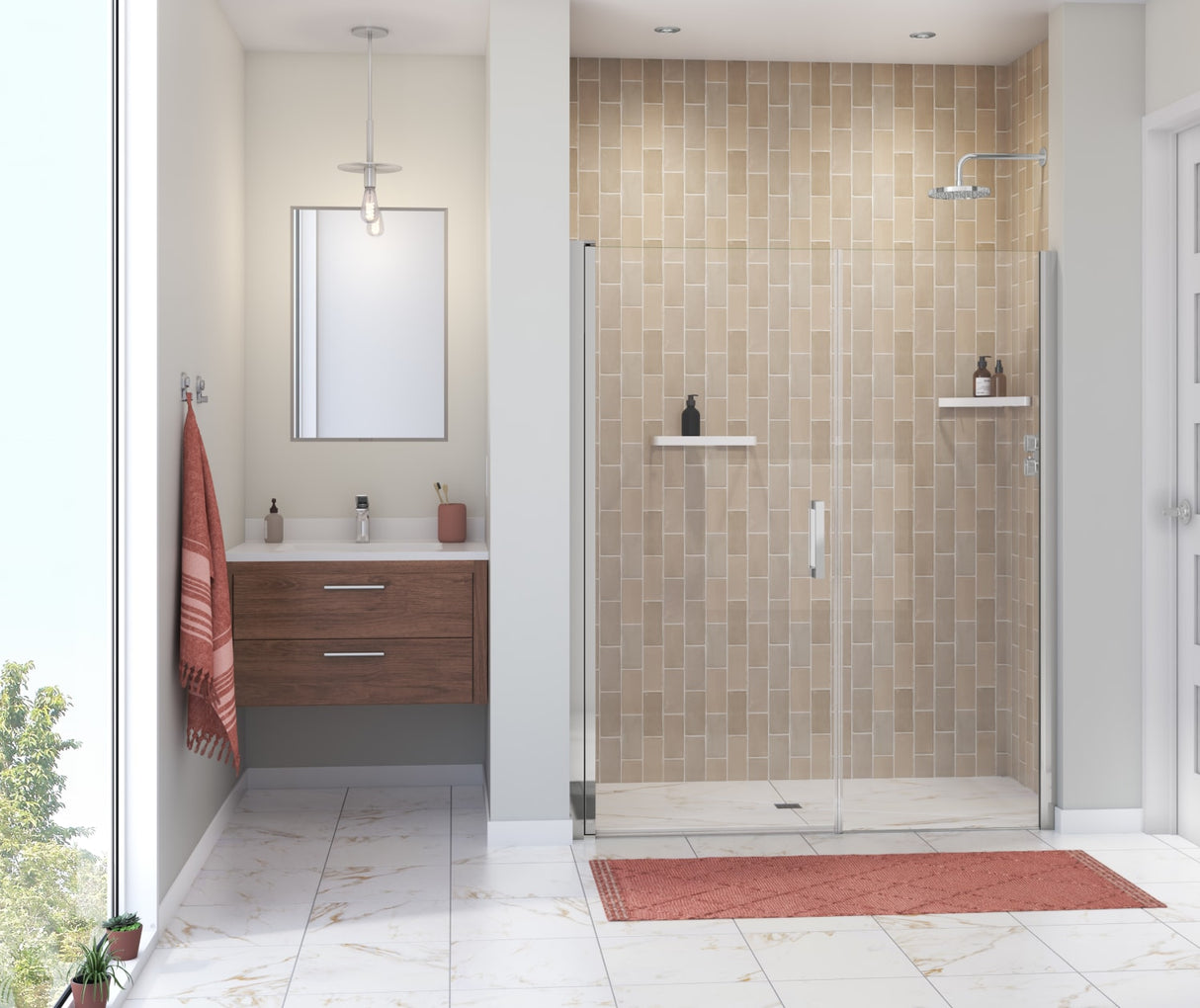MAAX 138277-900-084-101 Manhattan 57-59 x 68 in. 6 mm Pivot Shower Door for Alcove Installation with Clear glass & Square Handle in Chrome