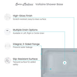 Voltaire 60 x 32 Single-Threshold, Left-Hand Drain, Shower Base in Grey