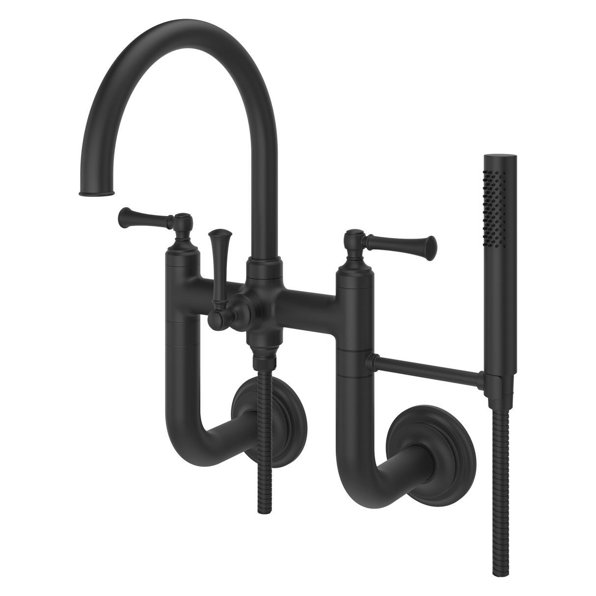Tisbury Traditional 2-Handle Tub Filler with Hand Shower in Spot Defense Matte Black