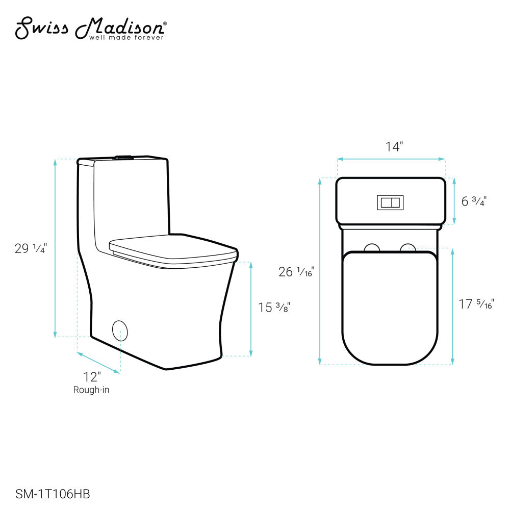 Concorde One Piece Square Toilet Dual Flush, Black Hardware 1.1/1.6 gpf