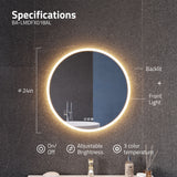 ANZZI BA-LMDFX018AL 24-in. Diam. LED Front/Back Lighting Bathroom Mirror with Defogger