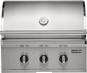 Coyote C3SL30NG 30" SL-Series Built-In Gas Grill, 2 Burners, Sear, Briquettes, Natural Gas, Stainless Steel