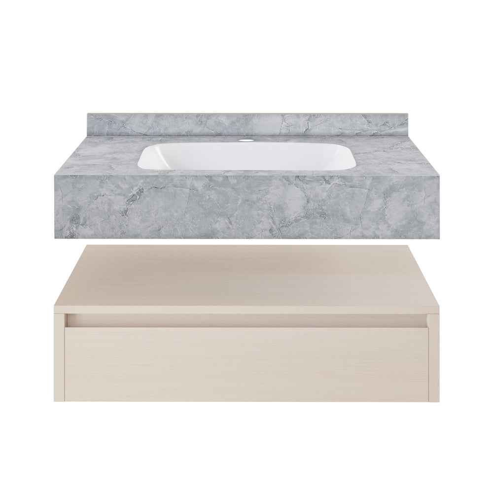 Avancer 36" Wall-Mounted Bathroom Vanity in White Oak with Storm Grey Sink Top